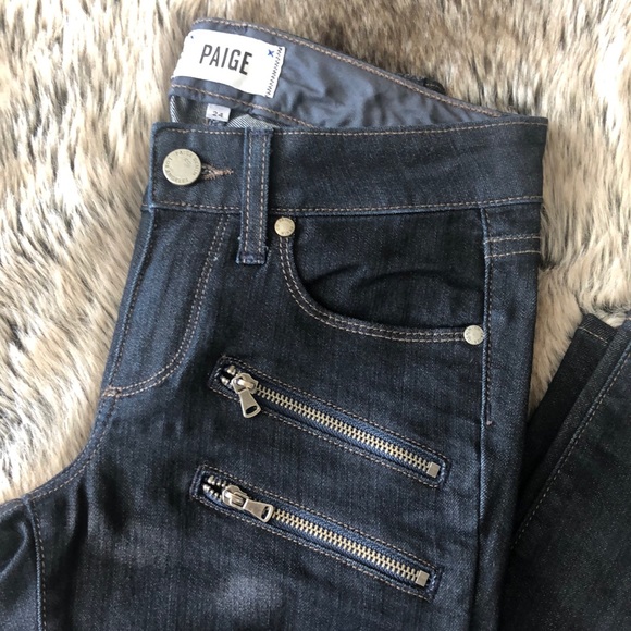 Paige edgemont dark skinny jeans w/ zipper detail - Picture 2 of 10